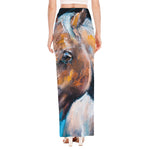 Dark Blue Horse Painting Print High Slit Maxi Skirt