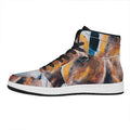 Dark Blue Horse Painting Print High Top Leather Sneakers