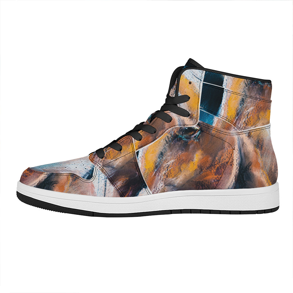 Dark Blue Horse Painting Print High Top Leather Sneakers