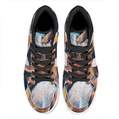 Dark Blue Horse Painting Print High Top Leather Sneakers