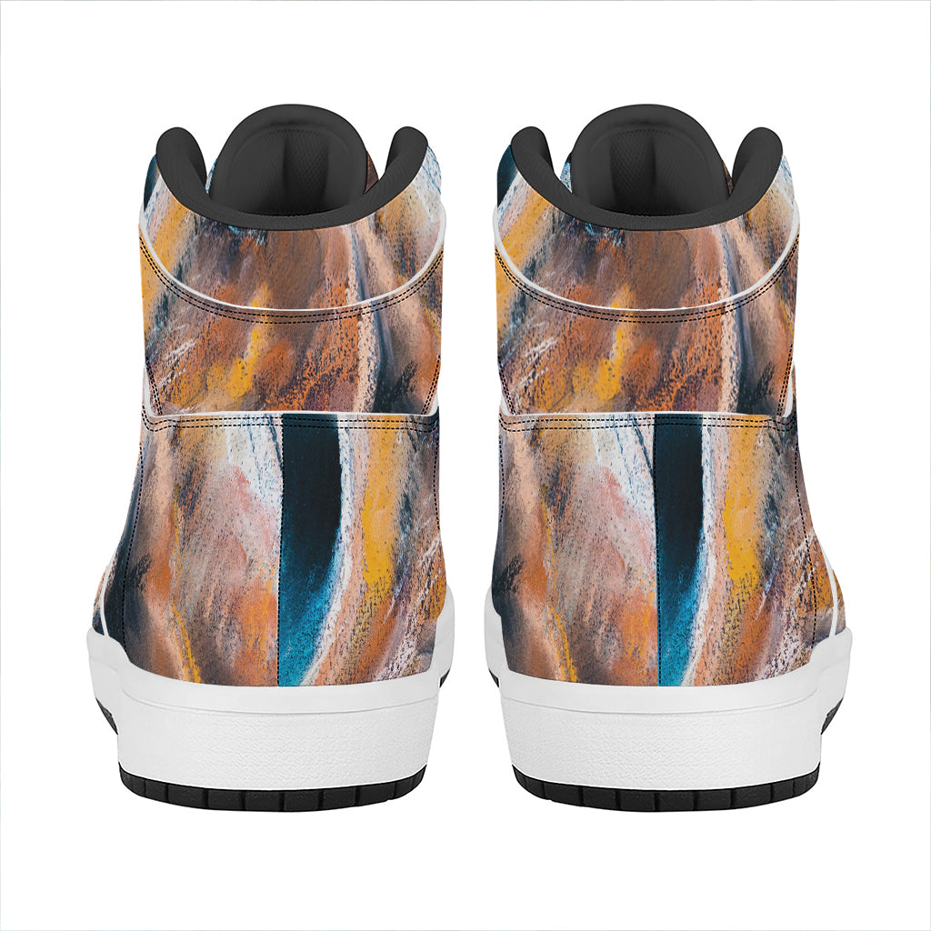 Dark Blue Horse Painting Print High Top Leather Sneakers