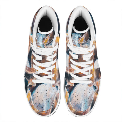 Dark Blue Horse Painting Print High Top Leather Sneakers