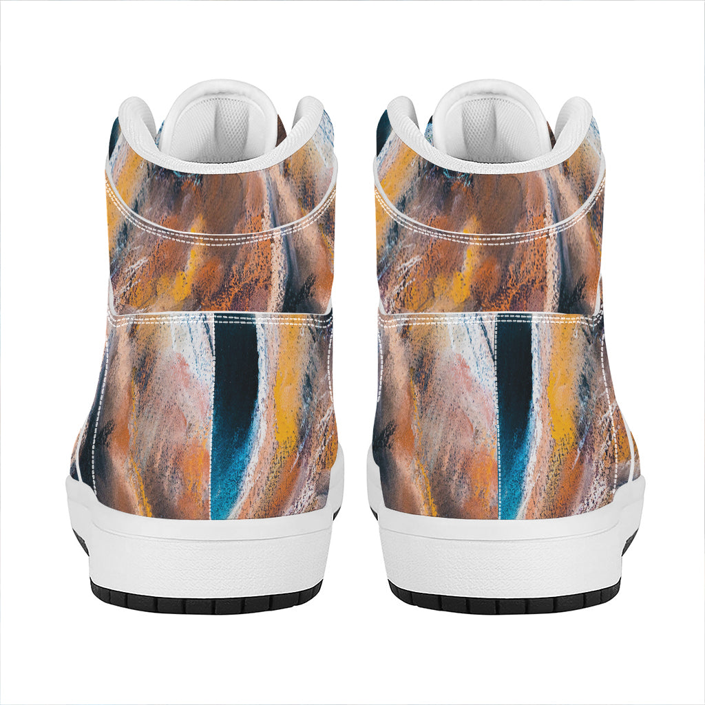 Dark Blue Horse Painting Print High Top Leather Sneakers