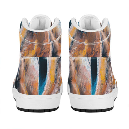 Dark Blue Horse Painting Print High Top Leather Sneakers