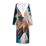 Dark Blue Horse Painting Print Hooded Bathrobe