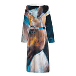 Dark Blue Horse Painting Print Hooded Bathrobe