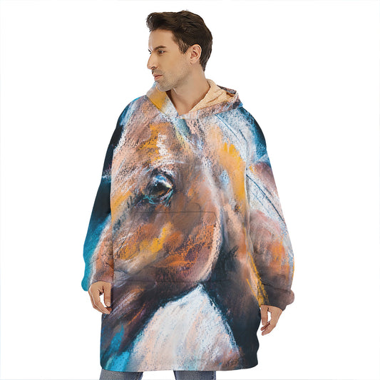 Dark Blue Horse Painting Print Hoodie Blanket