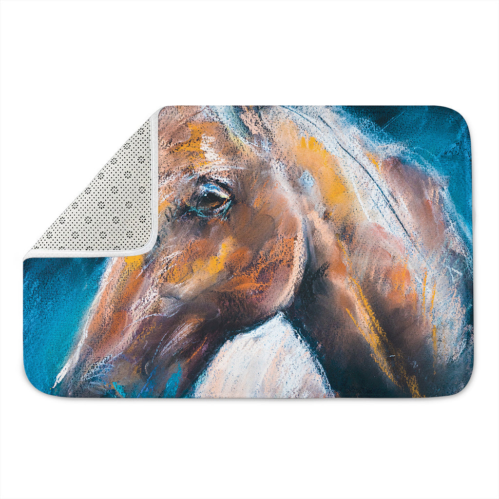Dark Blue Horse Painting Print Indoor Door Mat