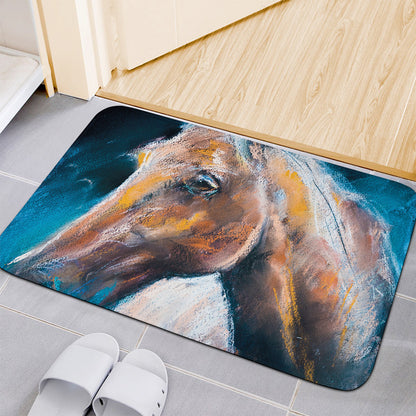 Dark Blue Horse Painting Print Indoor Door Mat