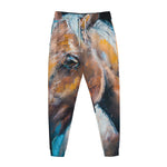 Dark Blue Horse Painting Print Jogger Pants
