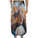 Dark Blue Horse Painting Print Lantern Pants