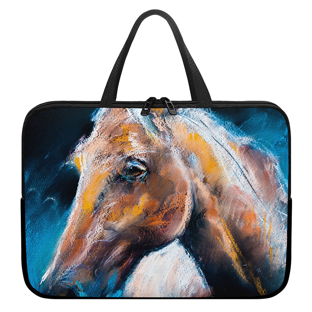 Dark Blue Horse Painting Print Laptop Sleeve With Handle
