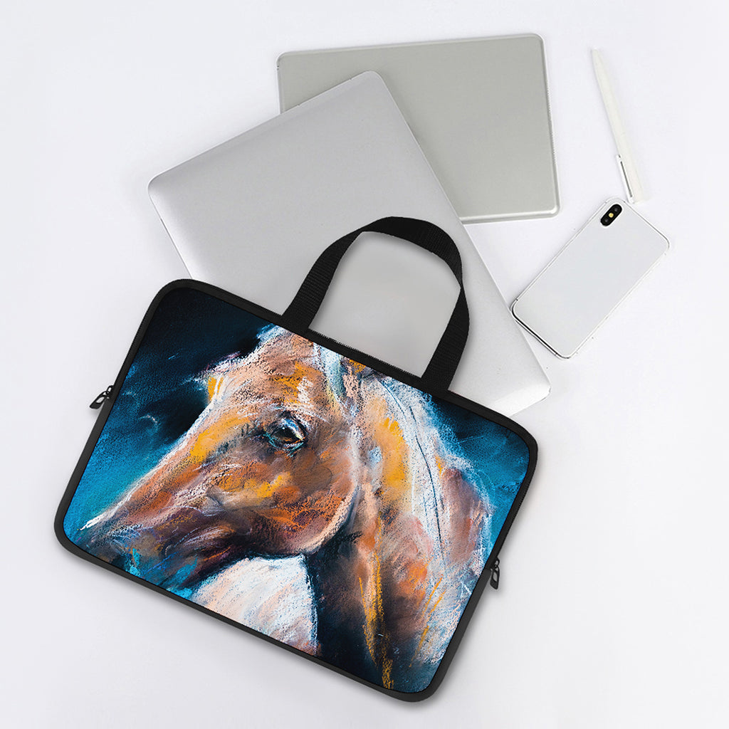Dark Blue Horse Painting Print Laptop Sleeve With Handle