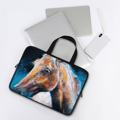 Dark Blue Horse Painting Print Laptop Sleeve With Handle