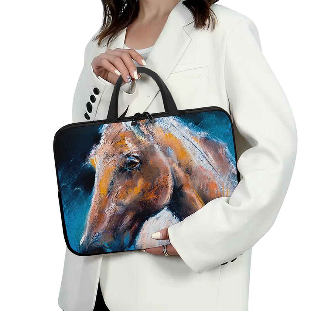 Dark Blue Horse Painting Print Laptop Sleeve With Handle