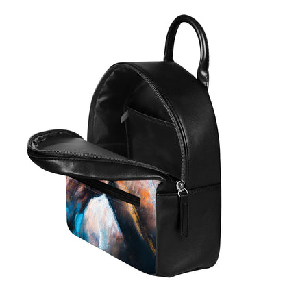 Dark Blue Horse Painting Print Leather Backpack