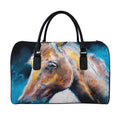 Dark Blue Horse Painting Print Leather Duffel Bag