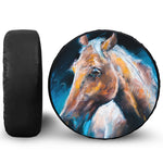 Dark Blue Horse Painting Print Leather Spare Tire Cover