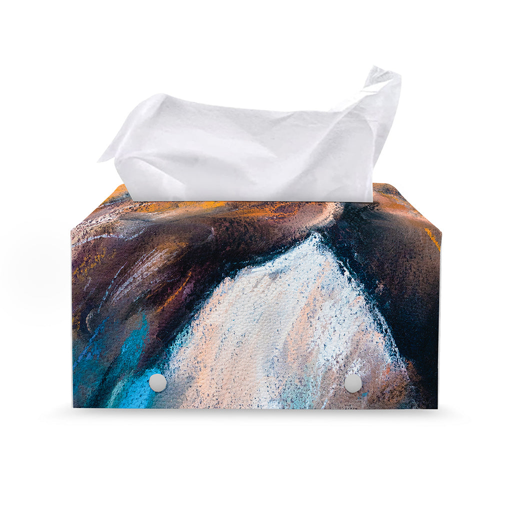 Dark Blue Horse Painting Print Leather Tissue Box Cover