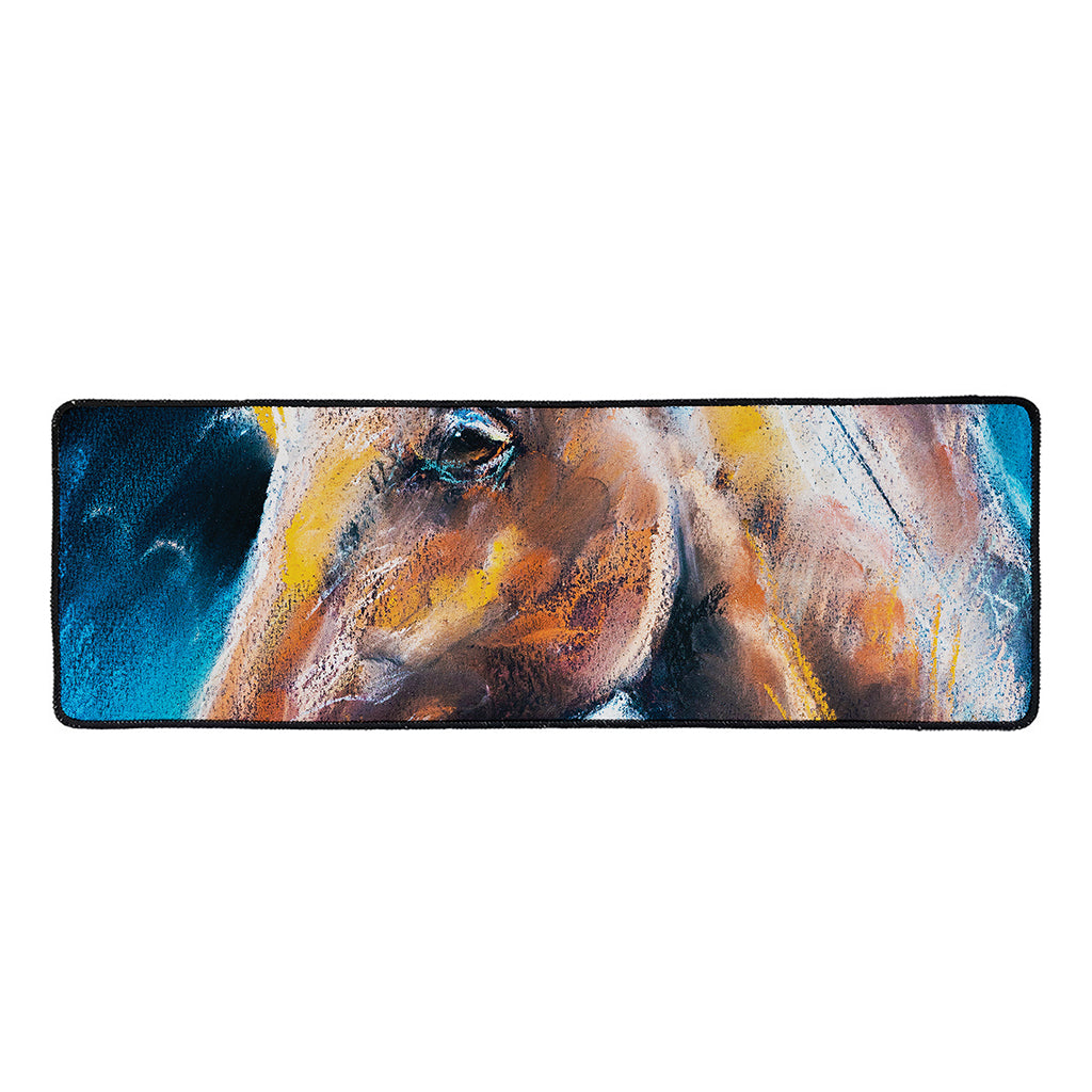 Dark Blue Horse Painting Print Long Kitchen Mat