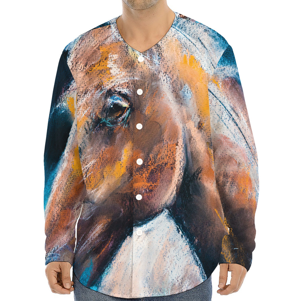 Dark Blue Horse Painting Print Long Sleeve Baseball Jersey