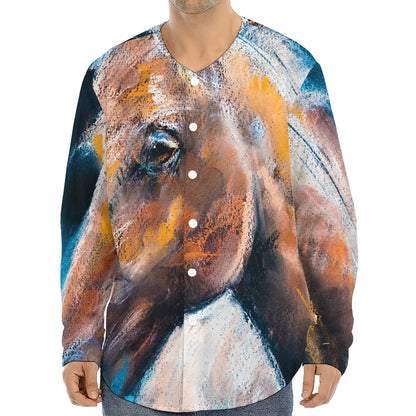 Dark Blue Horse Painting Print Long Sleeve Baseball Jersey