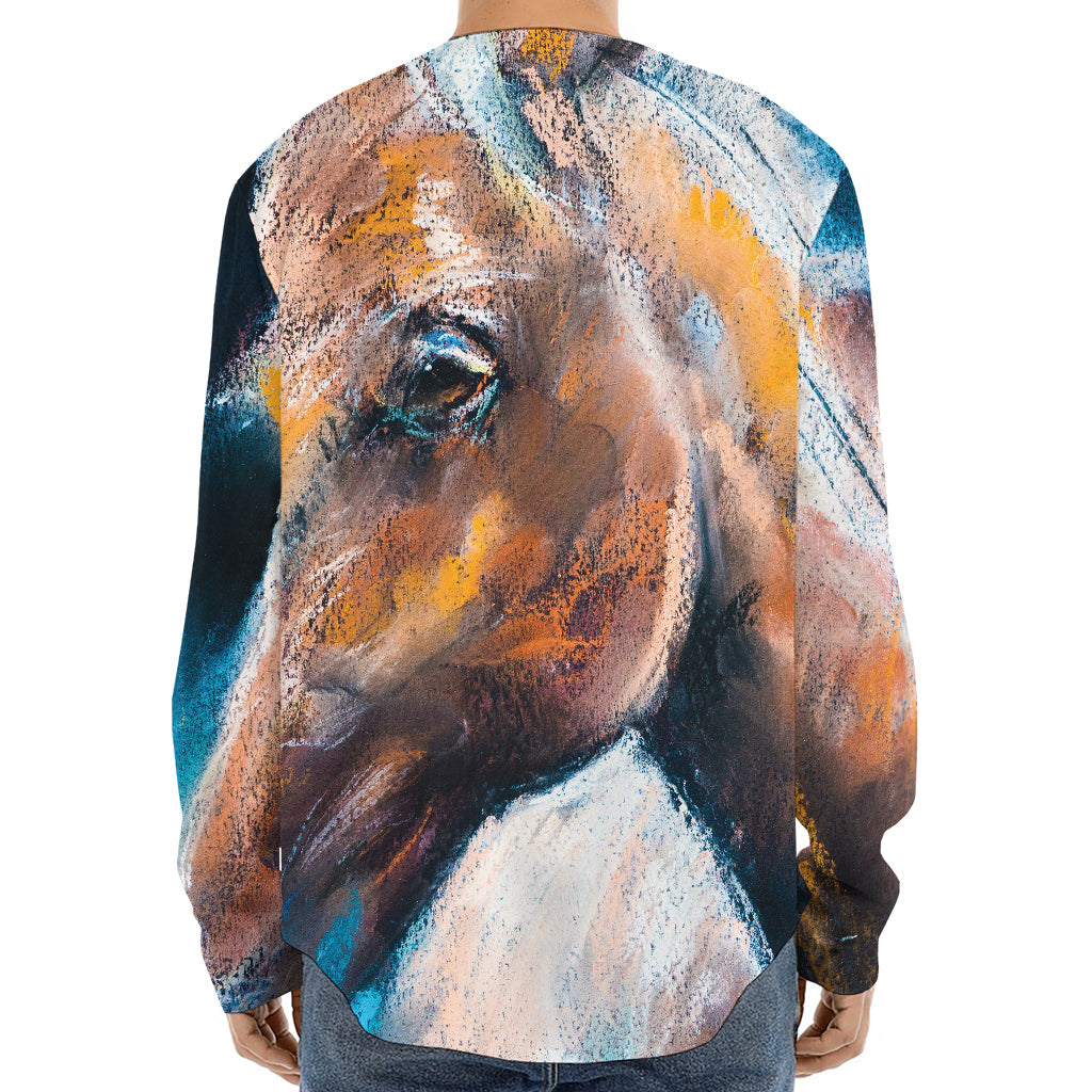 Dark Blue Horse Painting Print Long Sleeve Baseball Jersey