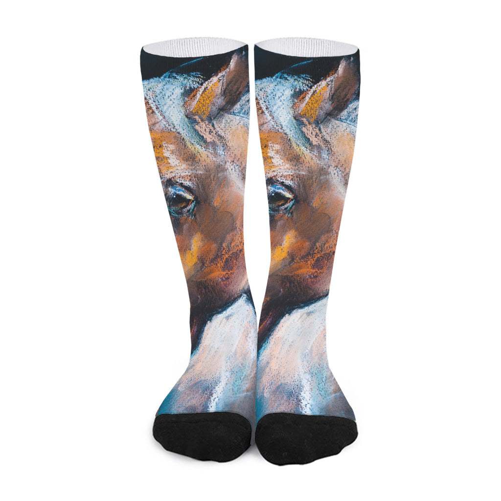 Dark Blue Horse Painting Print Long Socks