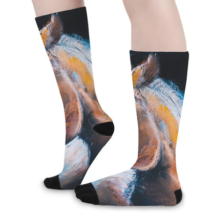 Dark Blue Horse Painting Print Long Socks
