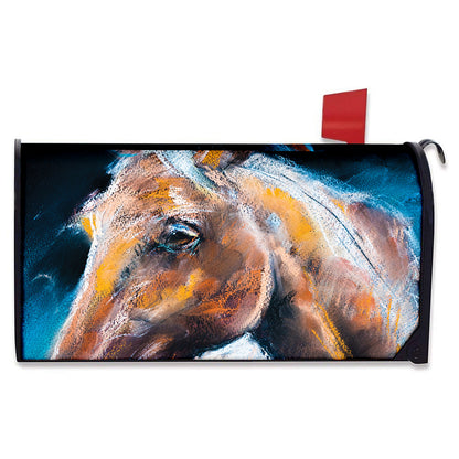 Dark Blue Horse Painting Print Mailbox Cover