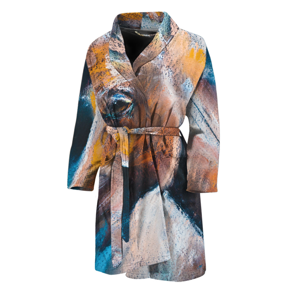 Dark Blue Horse Painting Print Men's Bathrobe