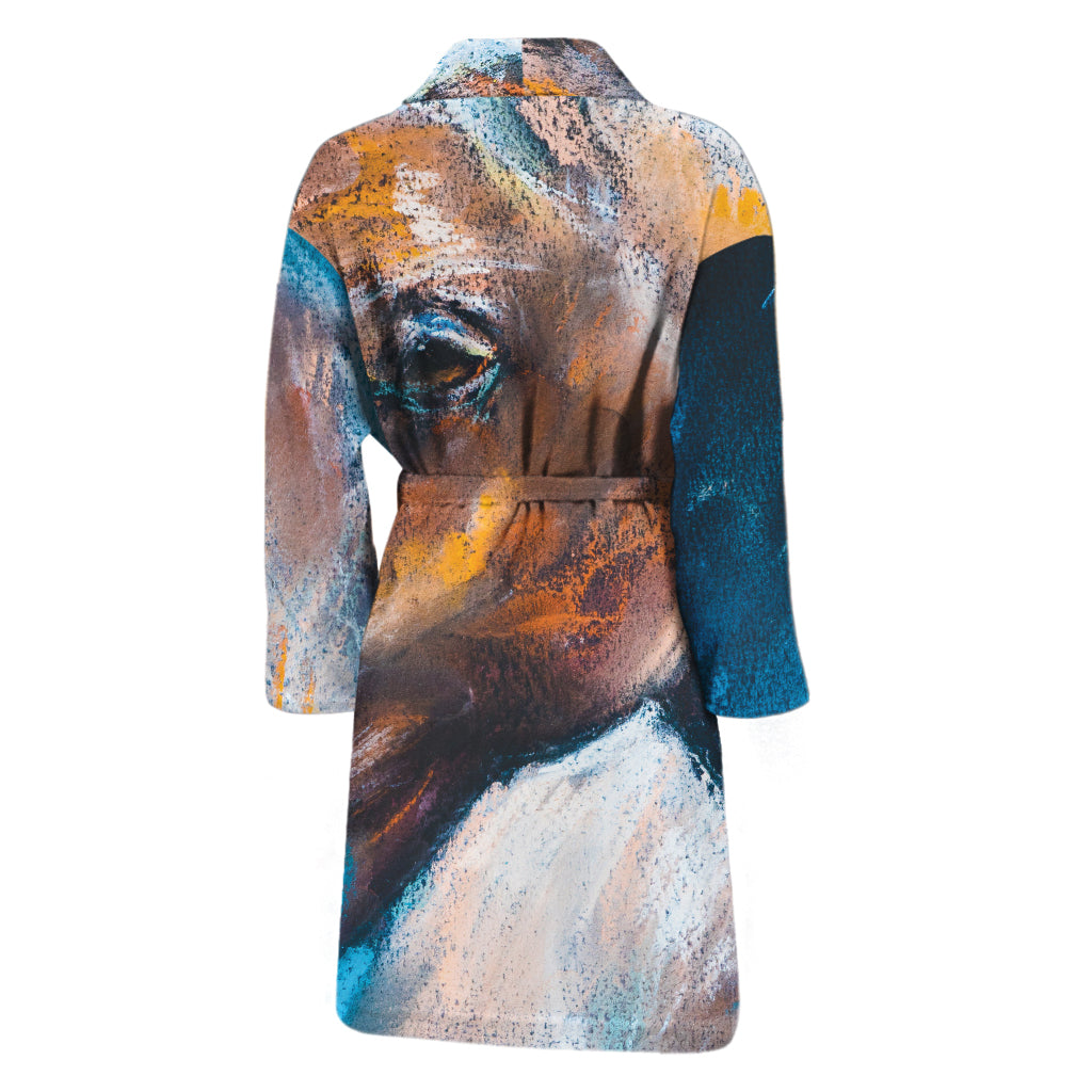 Dark Blue Horse Painting Print Men's Bathrobe