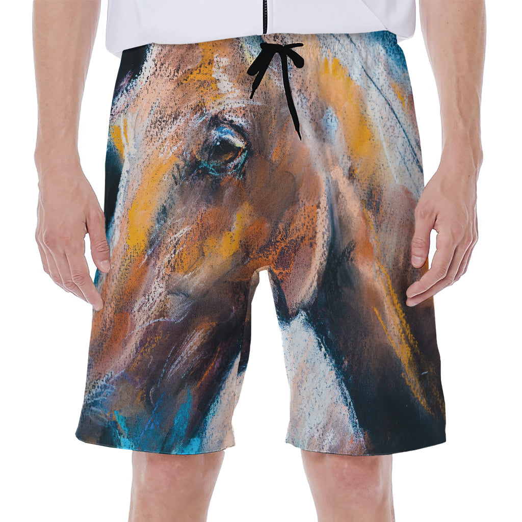Dark Blue Horse Painting Print Men's Beach Shorts
