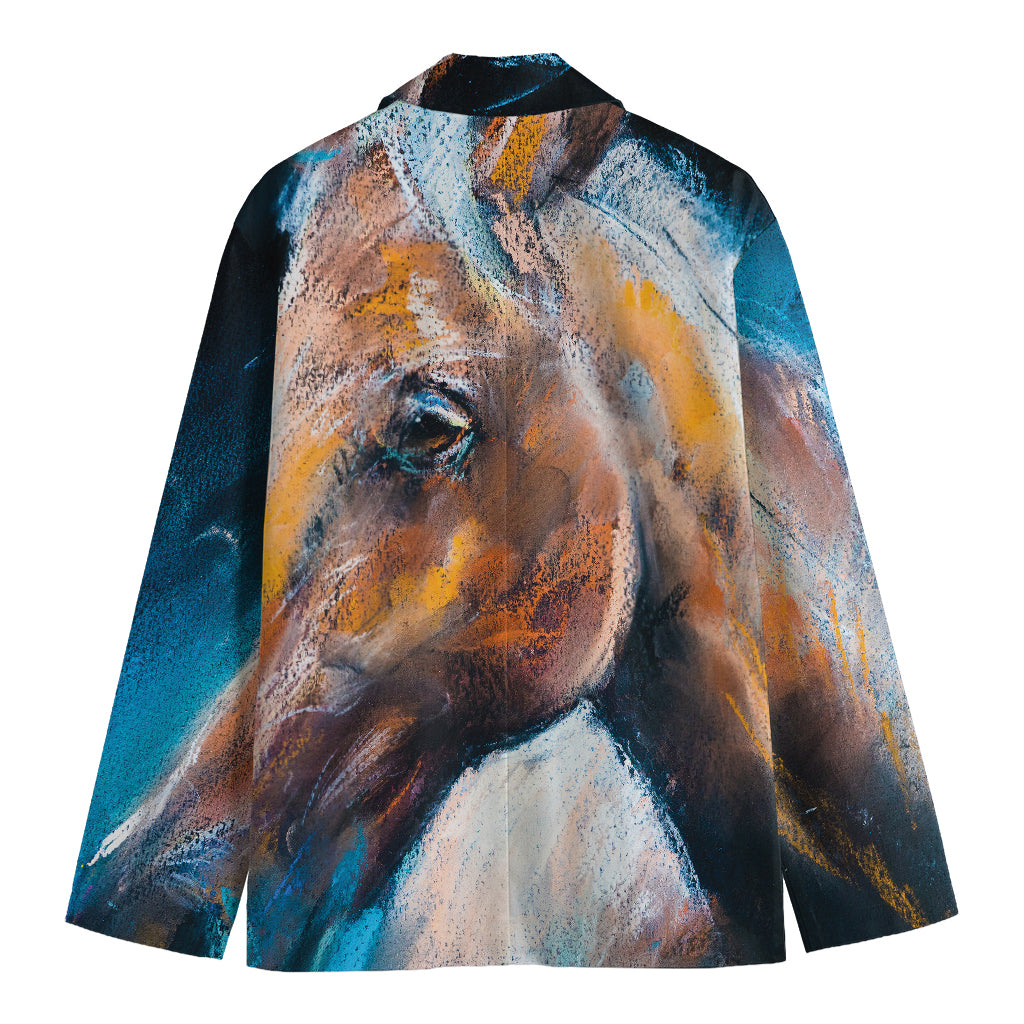 Dark Blue Horse Painting Print Men's Blazer