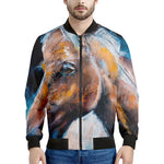 Dark Blue Horse Painting Print Men's Bomber Jacket