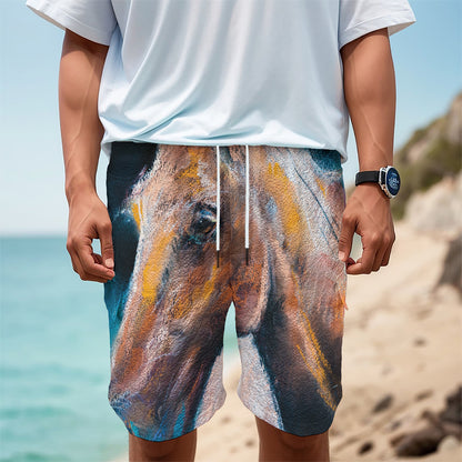 Dark Blue Horse Painting Print Men's Cargo Shorts