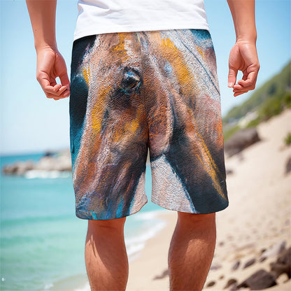 Dark Blue Horse Painting Print Men's Cargo Shorts