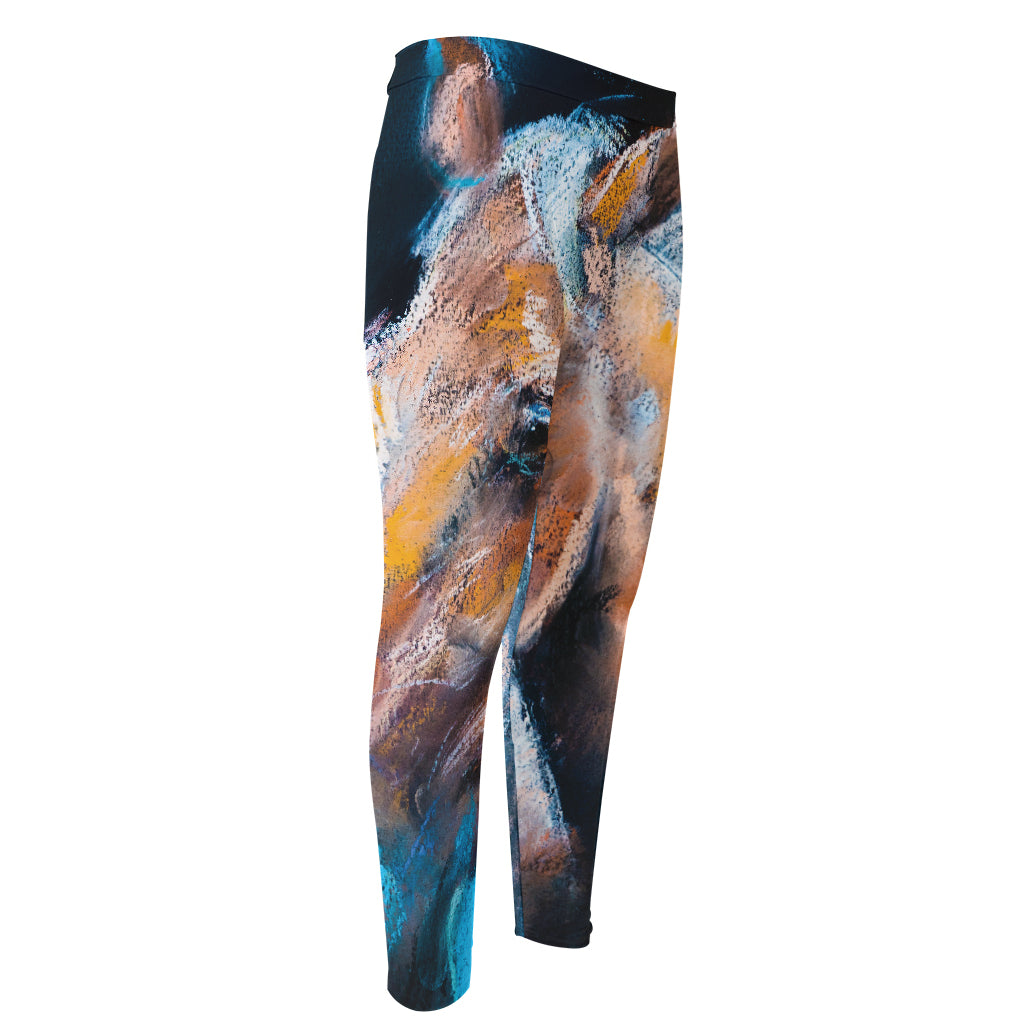 Dark Blue Horse Painting Print Men's Compression Pants