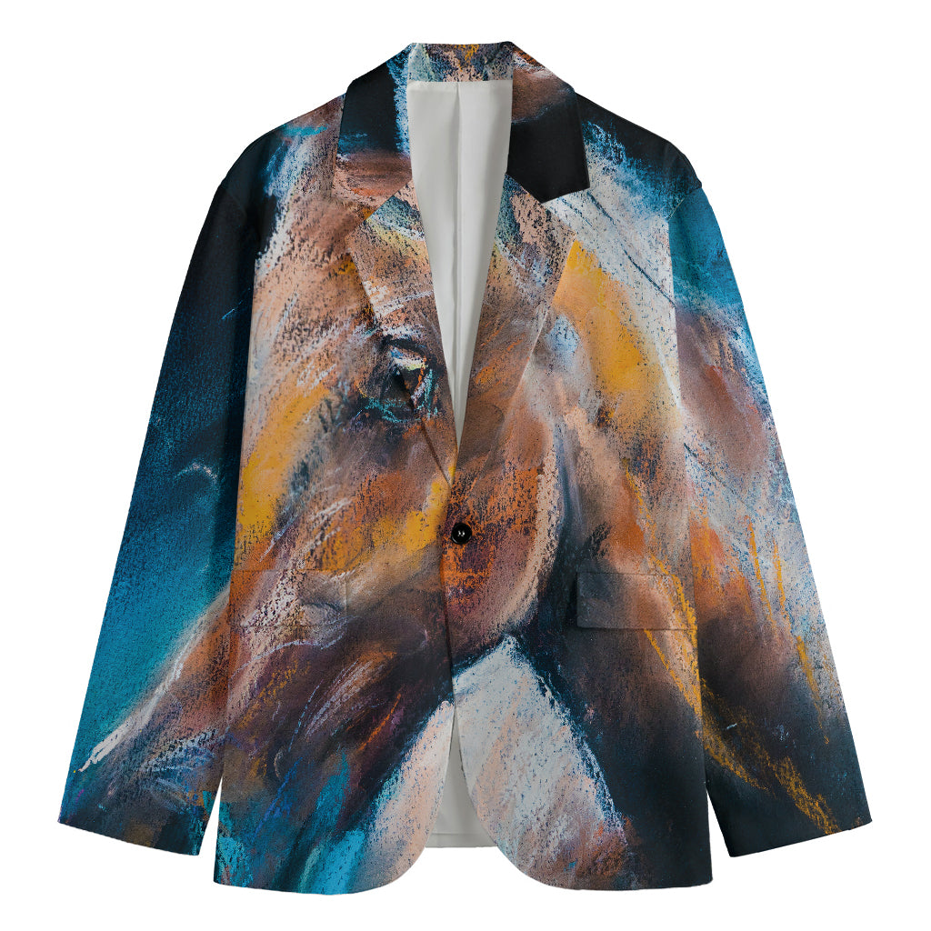 Dark Blue Horse Painting Print Men's Cotton Blazer