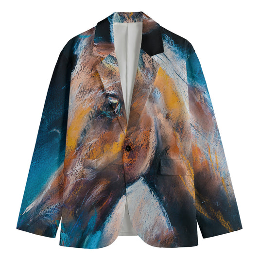 Dark Blue Horse Painting Print Men's Cotton Blazer