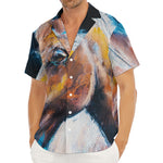 Dark Blue Horse Painting Print Men's Deep V-Neck Shirt