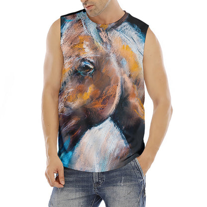 Dark Blue Horse Painting Print Men's Fitness Tank Top
