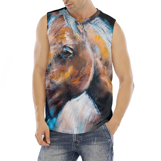 Dark Blue Horse Painting Print Men's Fitness Tank Top