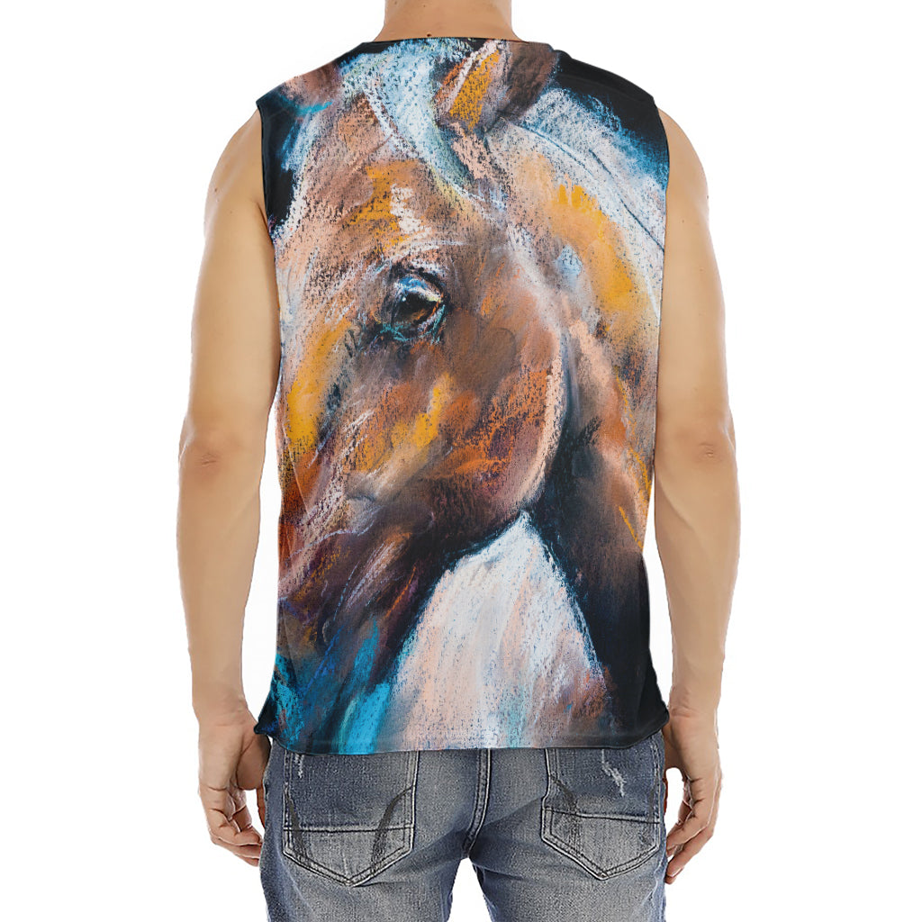 Dark Blue Horse Painting Print Men's Fitness Tank Top