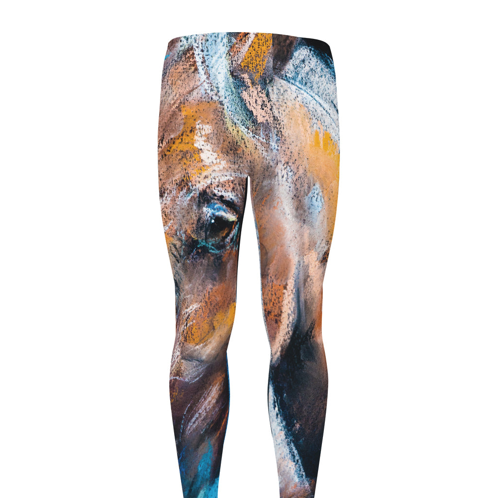 Dark Blue Horse Painting Print Men's leggings