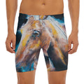 Dark Blue Horse Painting Print Men's Long Boxer Briefs