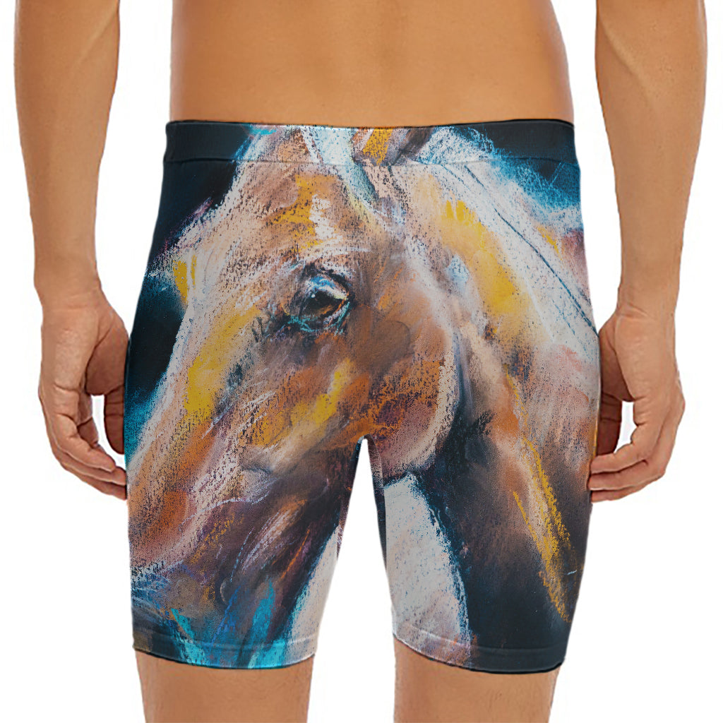 Dark Blue Horse Painting Print Men's Long Boxer Briefs
