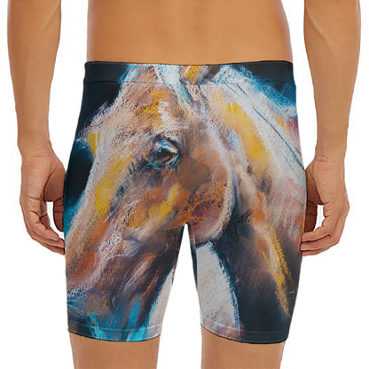 Dark Blue Horse Painting Print Men's Long Boxer Briefs