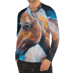 Dark Blue Horse Painting Print Men's Long Sleeve Rash Guard