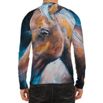 Dark Blue Horse Painting Print Men's Long Sleeve Rash Guard